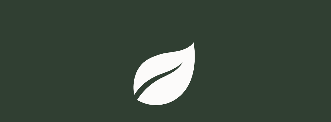 White leaf icon on a deep green background, representing sustainable craftsmanship and eco-friendly materials—ideal for branding handcrafted furniture like reclaimed wood tables or steel seating for modern café or minimalist space.