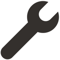 Black wrench silhouette icon at a diagonal angle on a white background, open end facing top right corner.