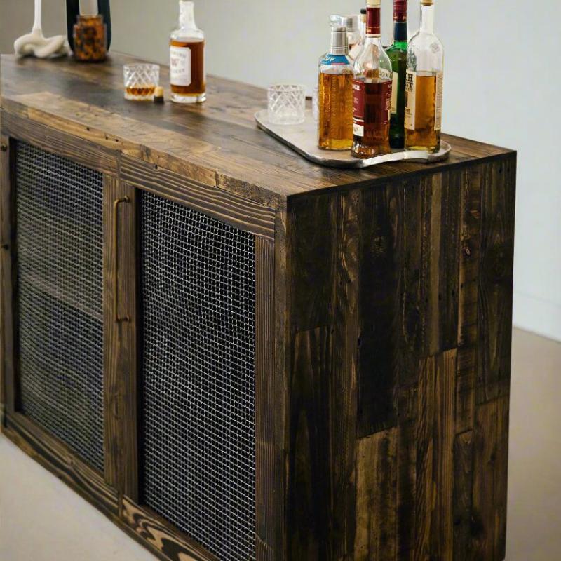 Reclaimed wood sideboard buffet for home bar and entertaining
