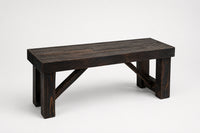 Reclaimed wood bench handmade in Arizona and finished with dark coffee Espresso finish. Sustainably made rustic bench on white background.