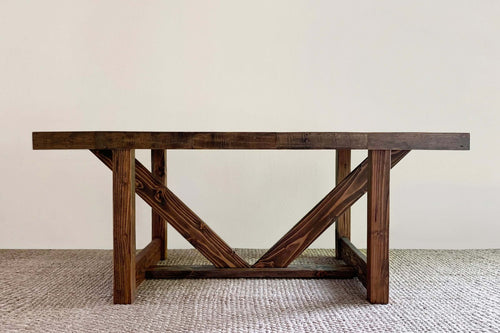 V Trestle Reclaimed Wood Dining Table in Provincial Walnut Brown
