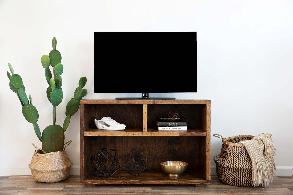 Narrow reclaimed wood TV stand console, handcrafted in Arizona.