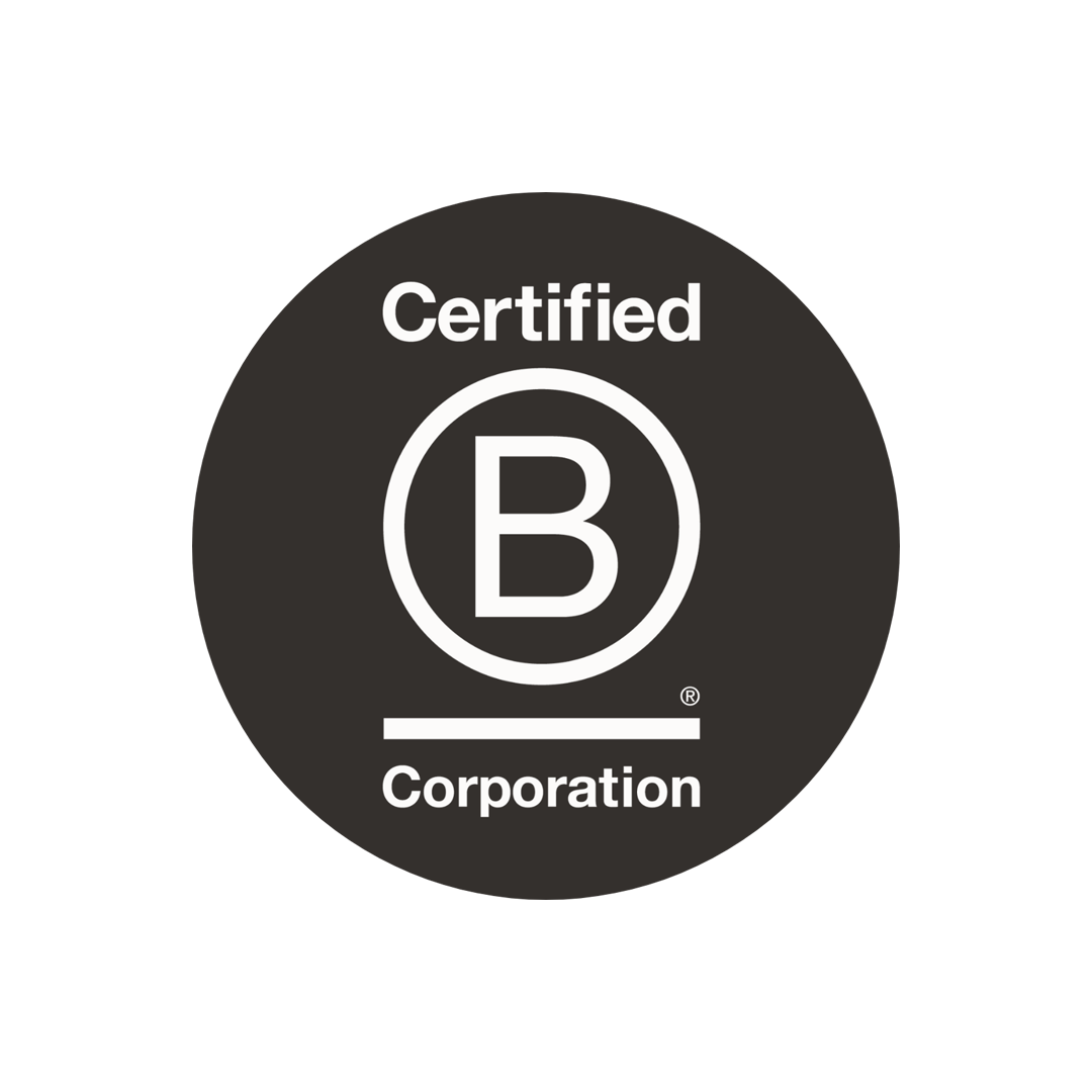 The Certified B Corporation logo features a bold white "B" at the center of a black circle, with "Certified" above and "Corporation" below—reflecting enduring quality and ethical standards valued in reclaimed wood furniture.