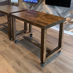 reclaimed wood table in provincial with caster wheels