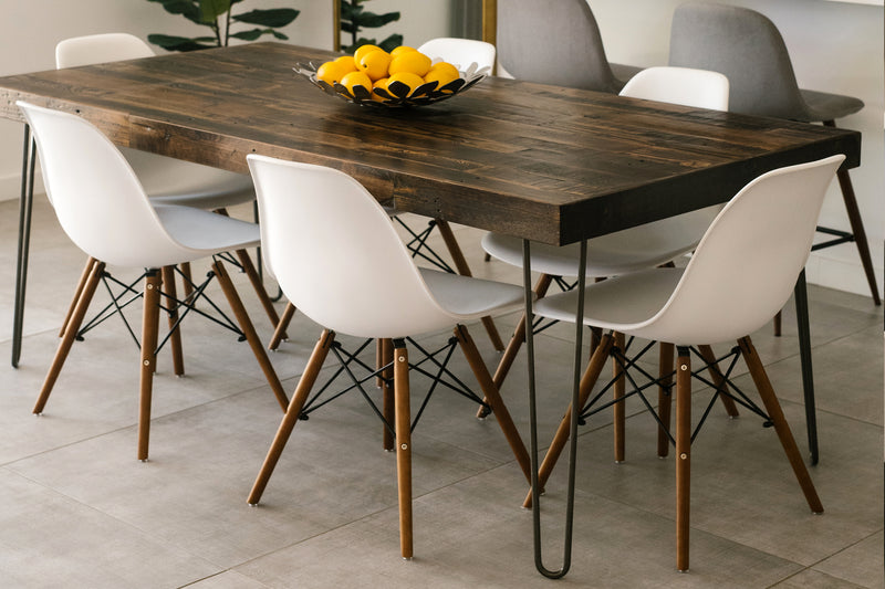 Sabine Reclaimed Wood Hairpin Leg Dining Table in Espresso