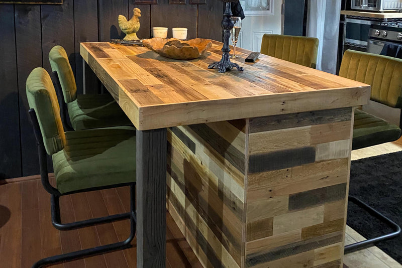 Reclaimed Wood Kitchen Island Counter with Shelf Storage |