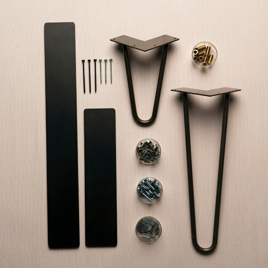 flat lay photographs of raw materials used by Kase Custom to handcraft their reclaimed wood furniture