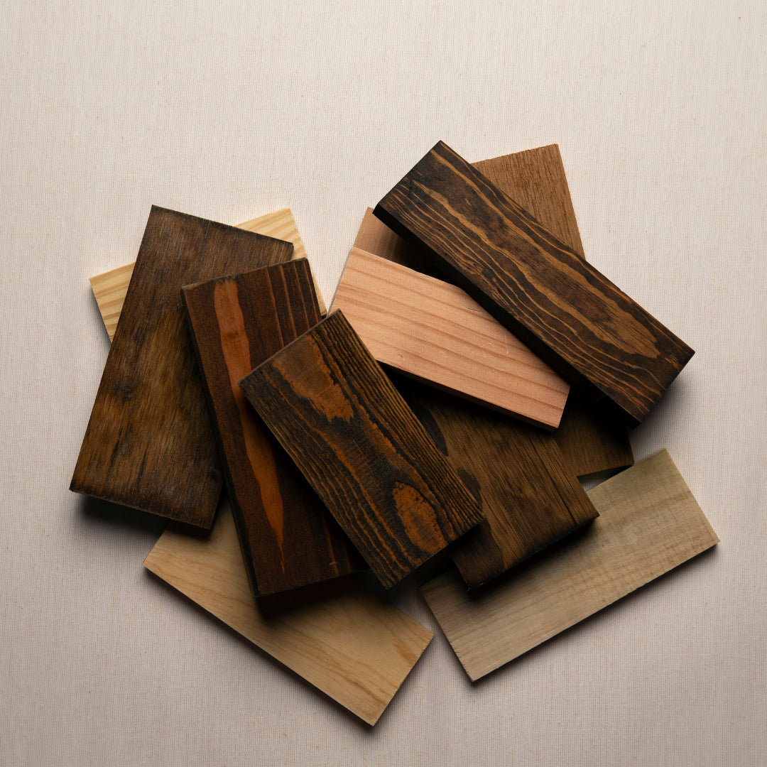 Handcrafted in Arizona, these reclaimed wood veneer samples showcase diverse colors and distinctive grain patterns. Ideal for creating sustainable bar tables, dining tables, counter-height tables, or kitchen islands.