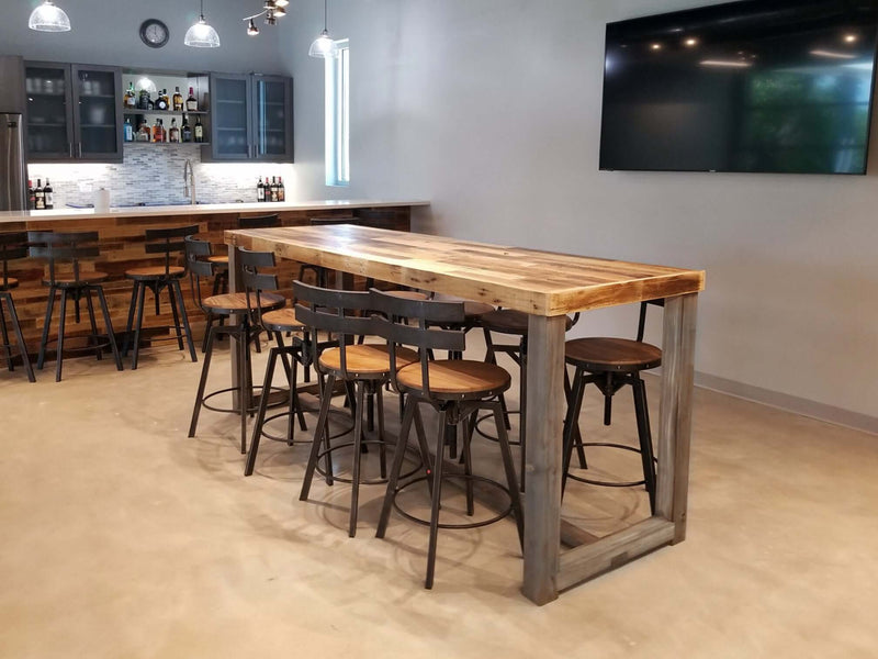 Reclaimed Wood Community Bar Restaurant High Top Table in Natural - Kase Custom