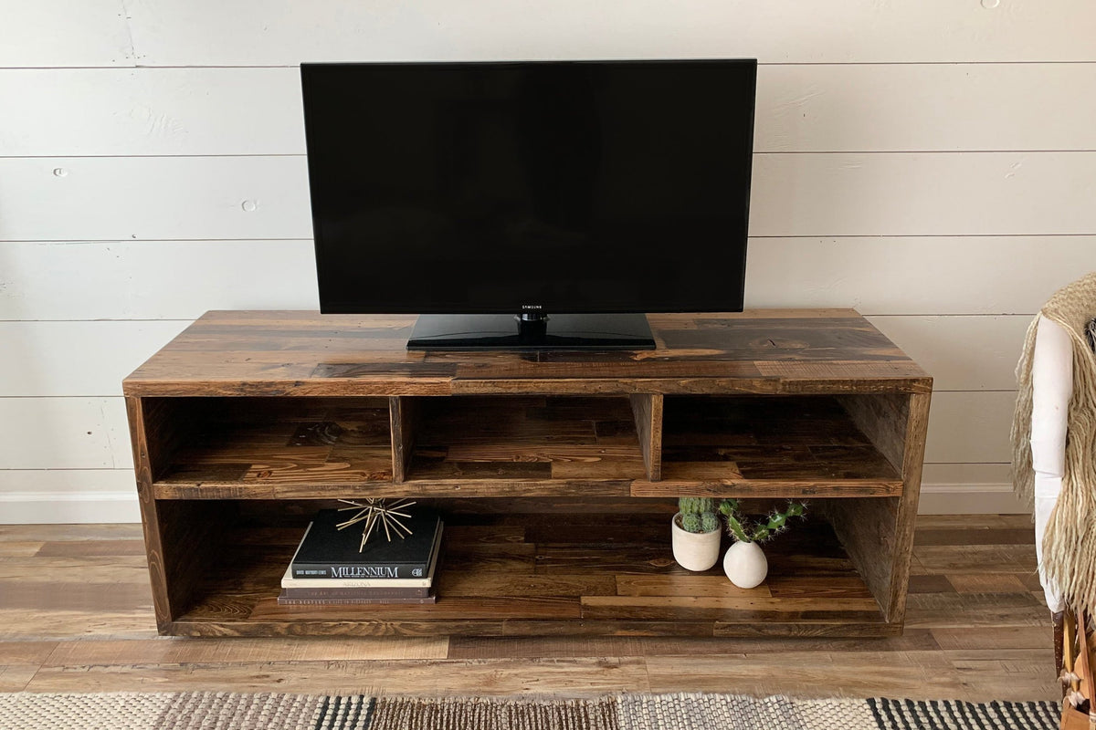 Reclaimed Wood Three-Compartment TV Stand Media Console - Kase Custom