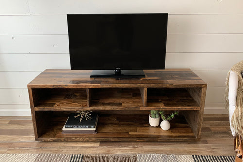 Reclaimed Wood Three-Compartment TV Stand Media Console - Kase Custom