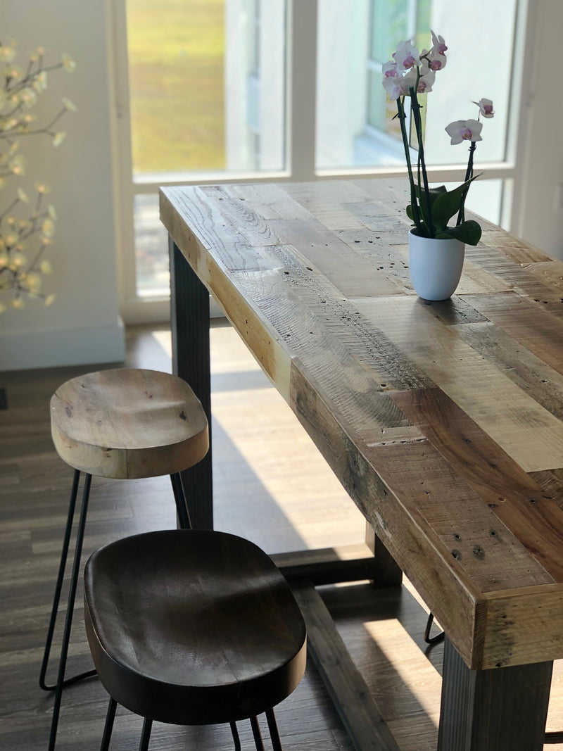 Reclaimed Wood Community Bar Restaurant High Top Table in Natural - Kase Custom