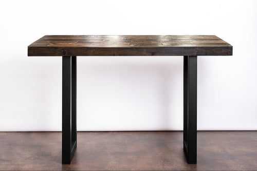 Modern Reclaimed Wood Community Bar Table with Steel U-Shape Legs in Espresso - Kase Custom