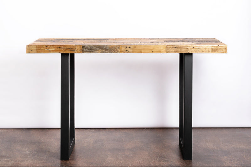 Modern Reclaimed Wood Community Bar Table with Steel U-Shape Legs in Natural - Kase Custom